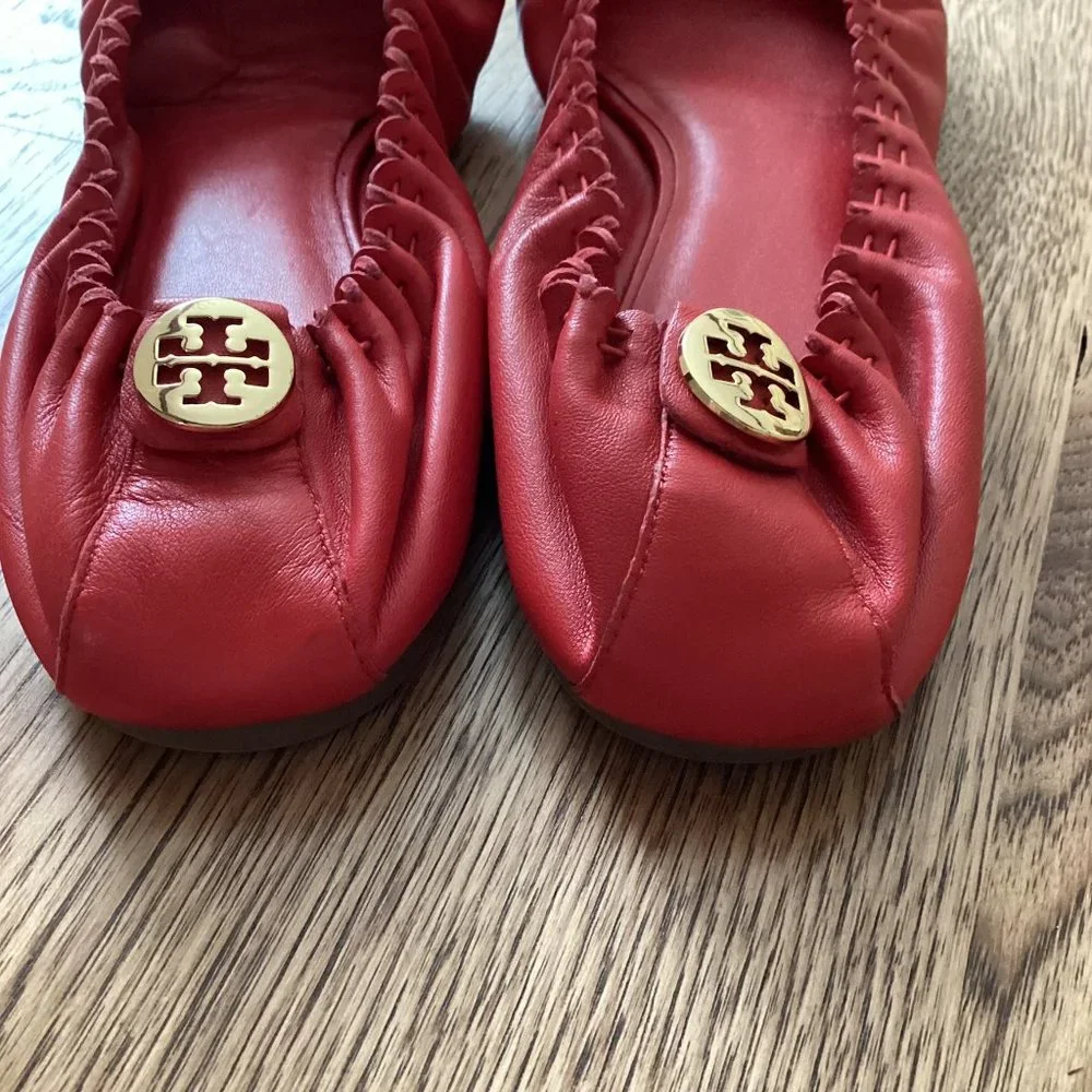 Tory Burch Red Leather Tassel Ballet Flat - Picture 3 of 7